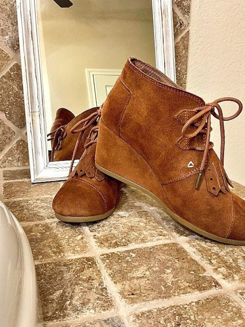 TOMS Desert Wedge Bootie Brown Wedge Booties US 8.5